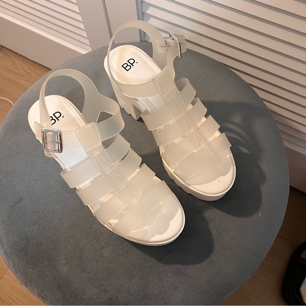 Clear Strap White Gladiator Sandal - Chunky Heel/Platform